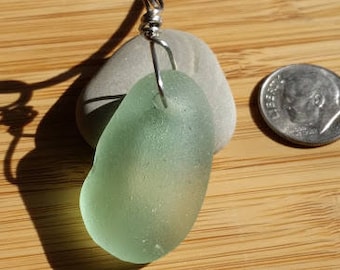 Gorgeous Larger Seafoam Green Beach / Sea Glass Pendant on Leather Cord, Stainless Steel Bale
