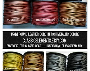 1.5mm Rich Metallic Round Leather Cord, 1.5, Metallic Leather Cord, 1.5mm Leather, Leather Cord, Metallic Leather Cord, Metallic Leather
