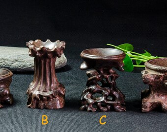 Hand Carved Round Hollowed-out Burlywood Sphere/Ball/Specimen Stand/Handmade Hollowing wood stand