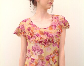 Beautiful 1930s dress floral chiffon flapper