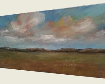 Prairie Sky, Original Painting, Landscape with clouds, Home Decor, Office Decor, Wall Art, Gift, Blue Skies, Clouds, Country, Rustic, 12x24