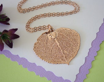 Rose Gold Aspen Leaf Necklace, Real Leaf Necklace, Aspen Leaf, Aspen Leaf, LC34