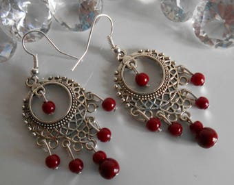 Drop earring Gypsy Burgundy pearls