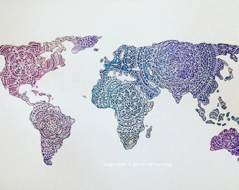 mandala world map art print