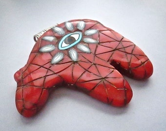 Bear Pendant, Coral Necklace, Native American, Polymer Clay, Primitive Necklace, Bear Fetish, Custom Jewelry, Wearable Art