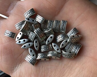 25 pcs Rectangle Beads, (5mm x 10mm) Rectangle Charms, Antique Silver Colour Rectangle Beads, Metal Double Hole Charms, Spacer Beads / MB-