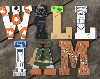 Hand-painted 5.5" tall wood letters Star Wars