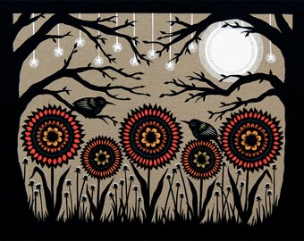 Budding Moon - 11 x 14 inch Cut Paper Art Print