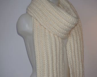 Knit scarf, long knit scarf, knit shawl, womens fashion accessory, chunky Knit scarf in cream, cozy softness, knit scarves