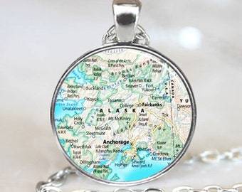 Alaska Map Pendant, Alaska Map Necklace, Alaska Map charm, Alaska Map Jewelry (PD0614)