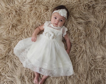 Ivory Baptism Dress, Christening Dress, Baby Lace Dress ,Baptism Gown, Christening Gown, Communion Dress, Blessing Dress, Girls Lace Dress
