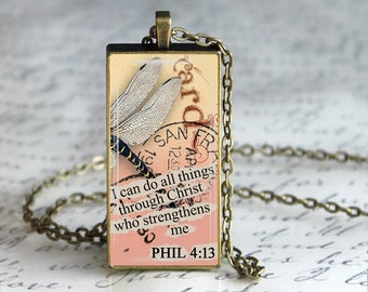 Spiritual Jewelry Inspired Jewelry Healing Bible Verse Necklace I can do all things through Christ Phil 4:13 Quote Pendant