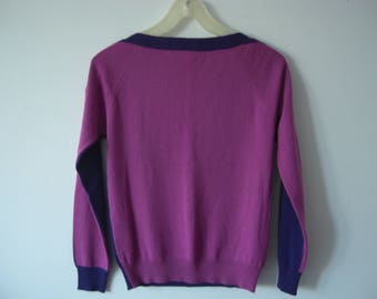 Two color sweater wool/vintage 80s sweater/Purple pink sweater/small size