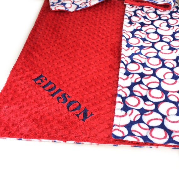 Baseball Baby Blanket, Blue Baseball Blanket, Crib Bedding, Kids Minky Blanket, Personalized Gift, Minky Throw Blanket, Baby Boy
