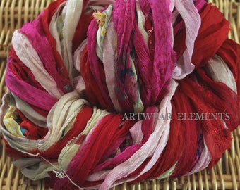 Sari Silk, Candy Clown, Fair Trade, 5 Yards, Silk Ribbon, Silk Textile, Textile, Art Yarn, Ribbon, Silk, Artwear Elements, #103