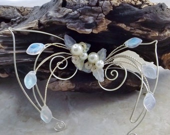 Frost White Aurora Elf Ear Cuff Wrap Pair or Single, Bridal Ear Cuff