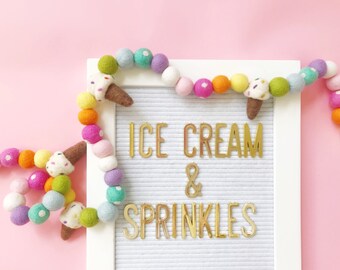 Ice Cream & Sprinkles Felt Ball Garland, Banner, Bunting - Birthday, Party, Celebrate
