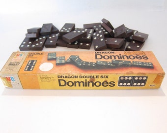 Vintage Wood Dominoes Dragon Dominoes Dragon Design Found Objects Mixed Media Supply Assemblage Art Craft Supply Wood Pieces N3