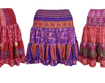 Wholesale Lot 3 Womens Gypsy Sexy Skirt Colorful Recycled Silk Full Flared Printed Short Skirts