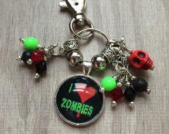 I love zombies keychain or bag charm