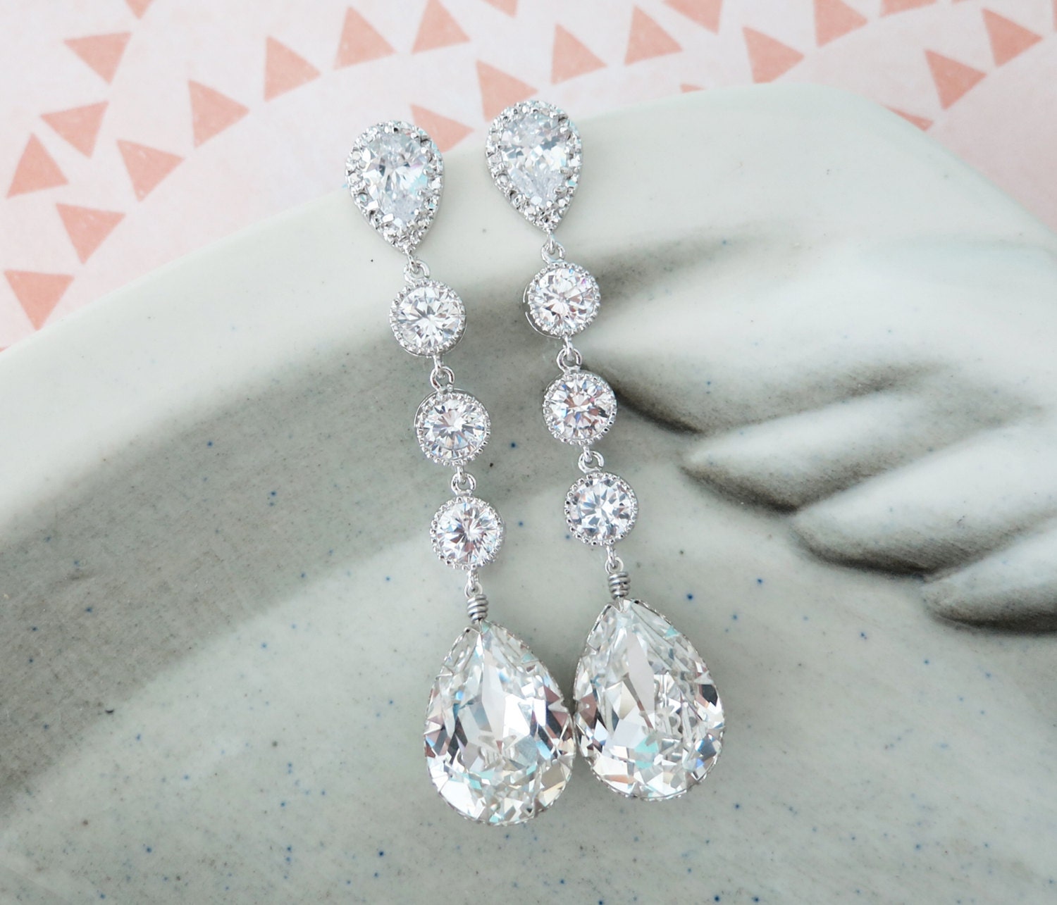 Wanetta Silver Swarovski Crystal Teardrop Earrings