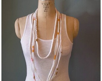 Beachy Necklace,Repurposed Knit Jersey,Tshirt,Beach,Holiday,Jewelry,Christmas,Birthday,GIFT,Woman,Gold,Pink,Turquoise,Grey Heather,BOHEMIAN