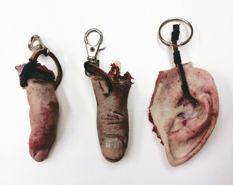 Severed fingers and ears. Horror trinket. Horror Keychain.