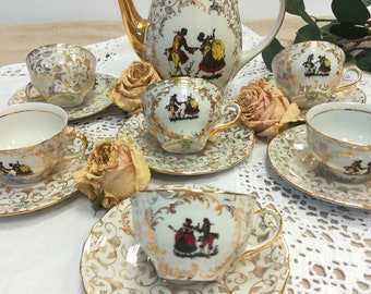 RICHARD GINORI Coffee Service for 6 porcelain-gold decors-Vintage