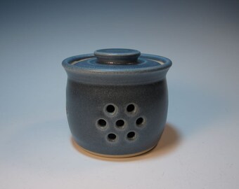 Garlic Jar Keeper Variegated Blue - Handmade Pottery