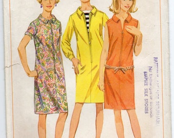 Top Stitched Dress With Faced Yoke Forward Shoulder Collar And Front Zipper Size 12 Used Vintage Sewing Pattern 1966 Simplicity 6864