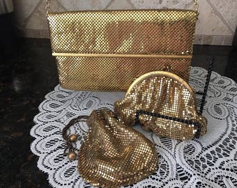 THREE Whiting and Davis Co. Gold Mesh Evening Bags Circa 1920s