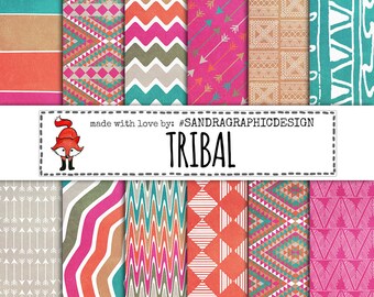 Tribal patterns digital paper, tribal pattern, tribal digital paper, purple digital paper, grunge digital paper, set with 24 files (1158)