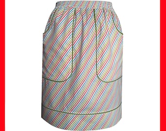 Cotton skirt with blue, green, red and orange stripes