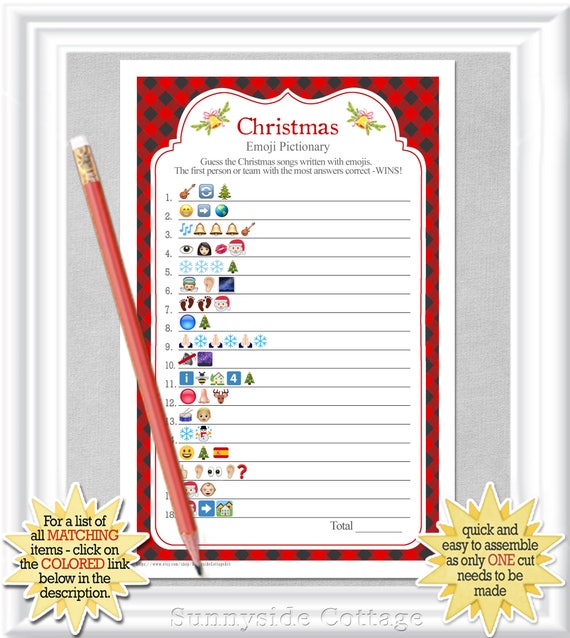 Instant Download Christmas Songs EMOJI Pictionary with a red