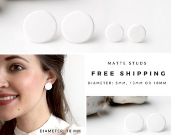 White studs, matte white earrings, small round earrings, matte white studs, disk earrings, white stud earrings, ball earrings, posts studs