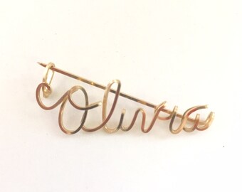 Wire Name Pin • 14K Rose Gold Fill Name Jewelry • Personalized Name Pin • Gold Name Broach • Custom Wire Name • Bridesmaid Name Jewelry