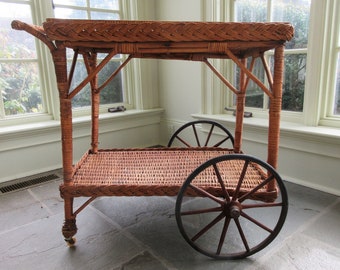 Vintage Wicker Cart Bar server Teacart