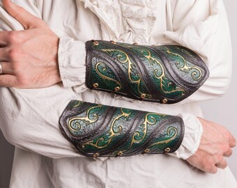 Elven leather bracers, armbracers, leather armor, larp, made to order