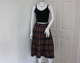 Plaid pleated skirt - tartan midi skirt - Scottish plaid - woolen - vintage tartan - preppy skirt
