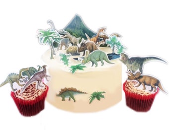 Stand Up Dinosaur Scene Edible Premium Wafer Paper Cake Topper