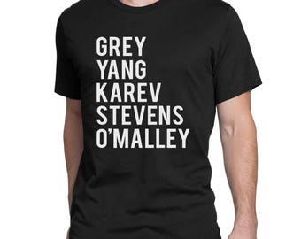Grey's Anatomy T-shirt, Grey Yang Karev Stevens O'Malley Roster Shirt, Unisex Size