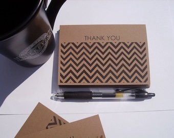 Flat Chevron Thank You Cards - Black Kraft Chevron Thank You Notes, Modern Thank You Cards, Rustic Earthy Neutral Stationery Flat Card Set