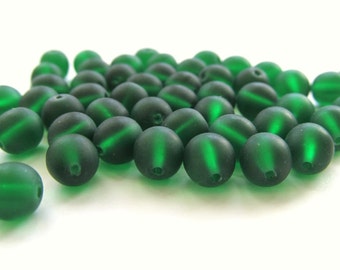 Smooth Matte Emerald Green Round Czech Glass Druk Beads, 6mm - 50 pieces