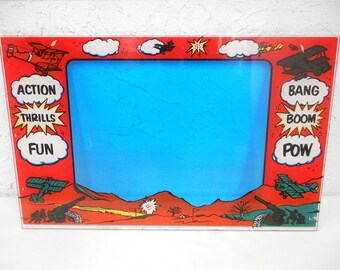 Arcade jeu original Machine moniteur 1976 Plexiglas lunette, biplan jeu de Canons Fun Games Inc., 27 X 17 pouces, les avions de la première guerre mondiale,