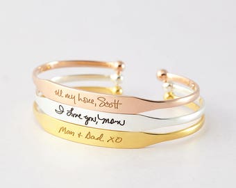 Custom handwriting bracelet • Handwritten cuff bangle • Engraved actual handwriting bracelet • Silver handwriting jewelry CHB09