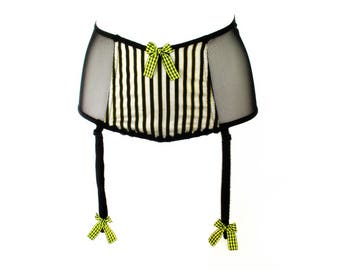 Silk and Tulle Black and Yellow Waist Cincher with Garter belt