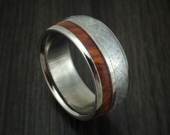 Titanium Ring with Meteorite and Desert Ironwood Burl Wood Custom Made Band