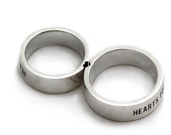 Black wedding  ring  set Heart ring  Wedding bands  Mens