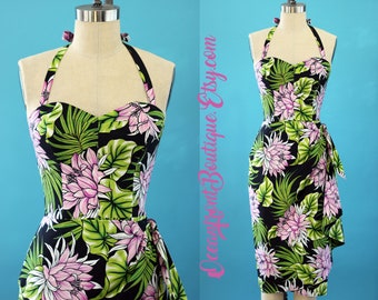 Hawaiian dress, Tiki dress, Pinup dress, sarong dress, Rockabilly dress, Tiki Oasis dress, Wrap dress, Oceanfront dress, vlv, XS - XXL