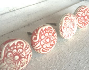 Flower Decorative Knob, Ceramic Knob, Decorative Knob, Cabinet Decor, Dresser Knobs, Drawer Knobs, Home Decor, Flower Decor, Coral Decor